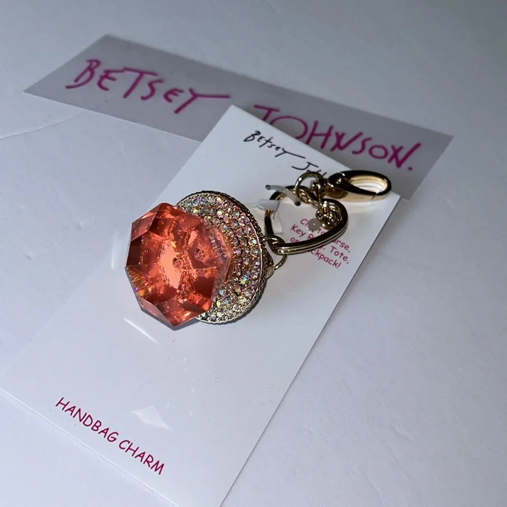 Betsey Johnson bling ring pop crystal handbag charm keychain